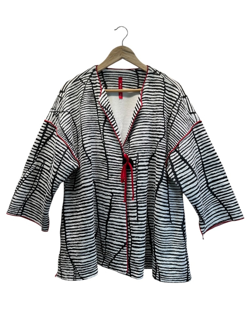 IC Collection Connie K Striped Jacket XL Black White Red Trim Art To Wear Quirky